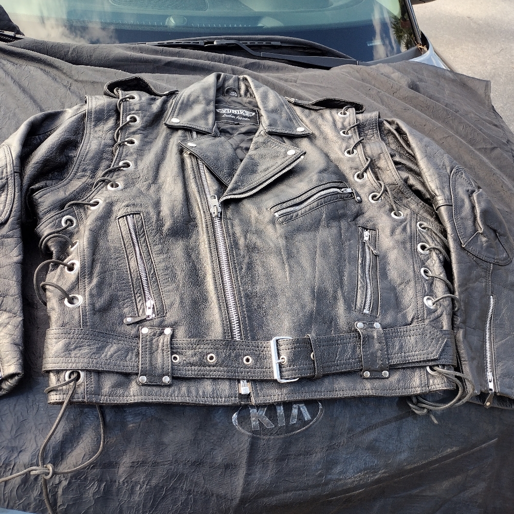 UNIK 100% leather ladies biker jacket. Size 48